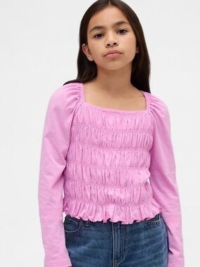 GAP Girls' Light Pink Shirred Square-Neck Top